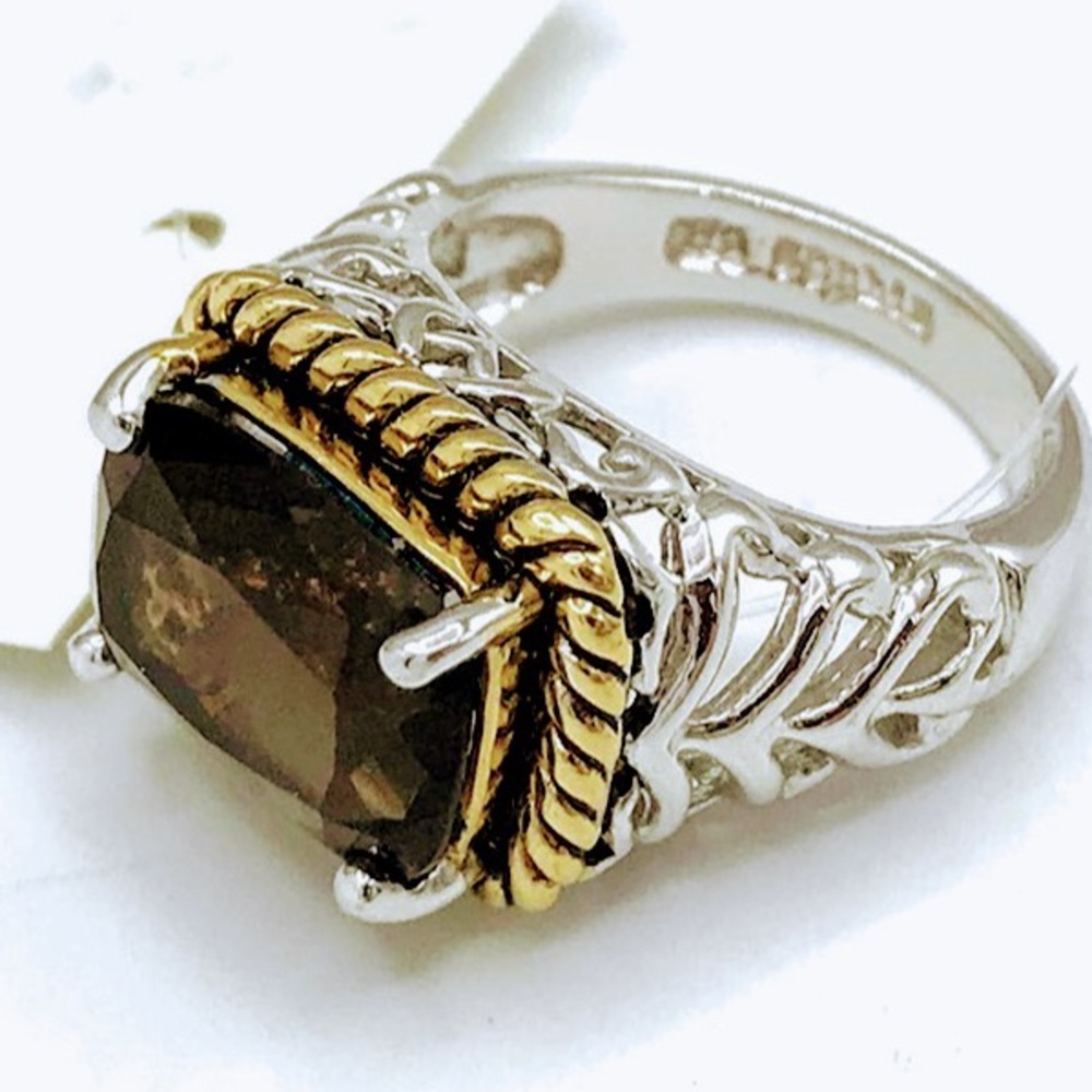 NWOT! VINTAGE LIA SOPHIA MIA BELLA SMOKY QUARTZ EMERALD CUT RING SET IN 925-7